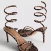Sandalen mit Leopardenmuster und spiralförmigen High Heels