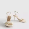 Sandalen mit Riemchen und gehäkelten Blumen sowie High Heels
