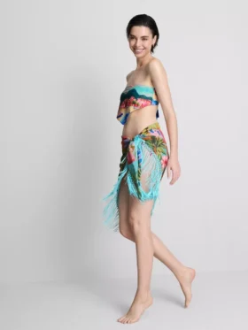Sarong mit Fransen und tropischem Print