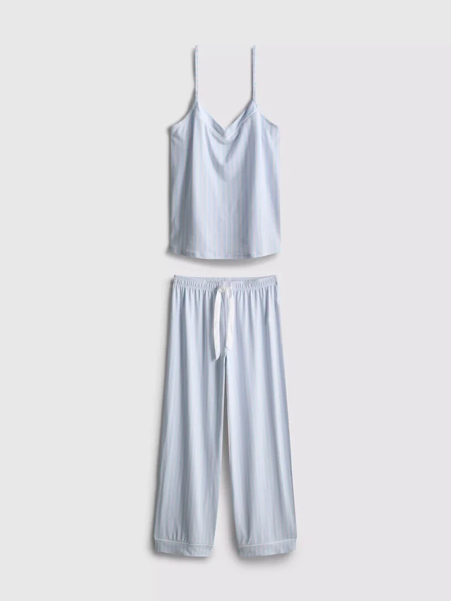Schlafanzug mit bedrucktem Satin-Schleifen-Top Schlafanzug mit bedrucktem Satin-Schleifen-Top