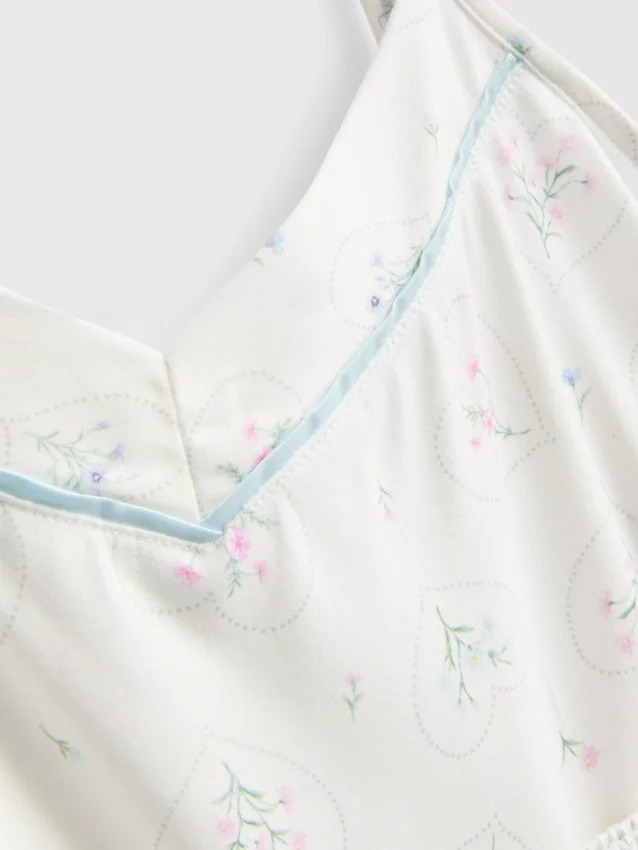 Schlafanzug mit bedrucktem Satin-Schleifen-Top Schlafanzug mit bedrucktem Satin-Schleifen-Top