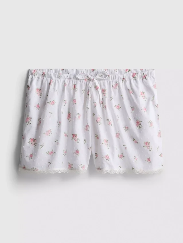 Schlafanzug-Shorts aus Dobby-Baumwolle mit Blumenmuster Schlafanzug-Shorts aus Dobby-Baumwolle mit Blumenmuster
