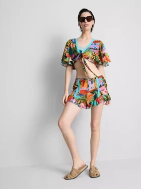 Shorts mit Rüschen und tropischem Print