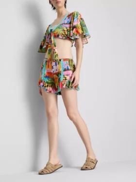 Shorts mit Rüschen und tropischem Print