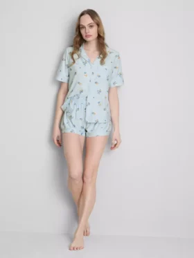 Shorty-Boyfriend-Schlafanzug mit „Breakfast“-Print