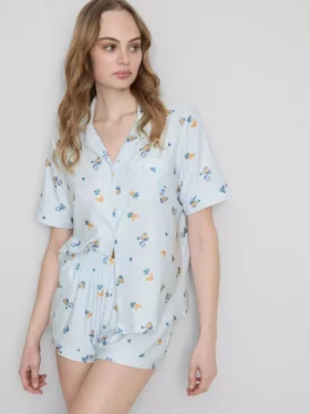 Shorty-Boyfriend-Schlafanzug mit „Breakfast“-Print