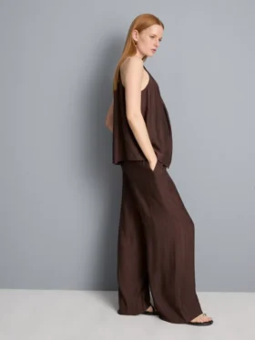 Strukturierte Hose mit weitem Bein und Kordelzug