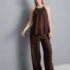 Strukturierte Hose mit weitem Bein und Kordelzug Strukturierte Hose mit weitem Bein und Kordelzug