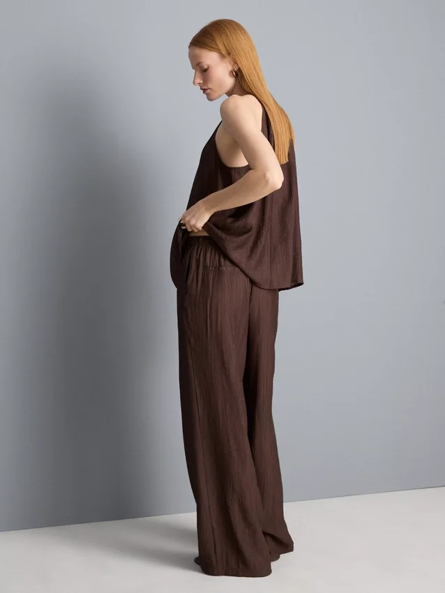 Strukturierte Hose mit weitem Bein und Kordelzug Strukturierte Hose mit weitem Bein und Kordelzug