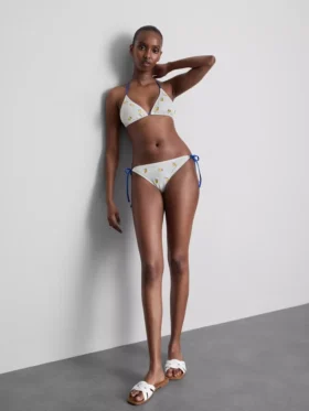 Strukturierter Bikini-Slip in Zitronengelb mit seitlichen Bändern