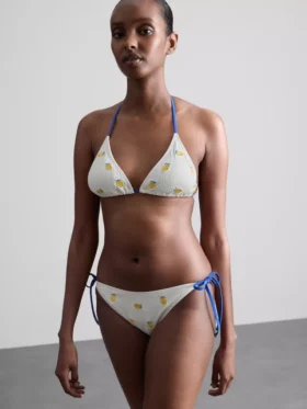 Strukturierter Bikini-Slip in Zitronengelb mit seitlichen Bändern
