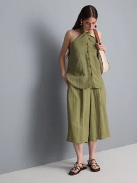 Strukturiertes Neckholder-Top mit Knopfleiste