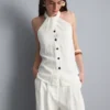 Strukturiertes Neckholder-Top mit Knopfleiste Strukturiertes Neckholder-Top mit Knopfleiste