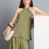 Strukturiertes Neckholder-Top mit Knopfleiste Strukturiertes Neckholder-Top mit Knopfleiste