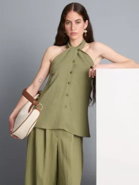Strukturiertes Neckholder-Top mit Knopfleiste