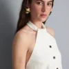 Strukturiertes Neckholder-Top mit Knopfleiste Strukturiertes Neckholder-Top mit Knopfleiste