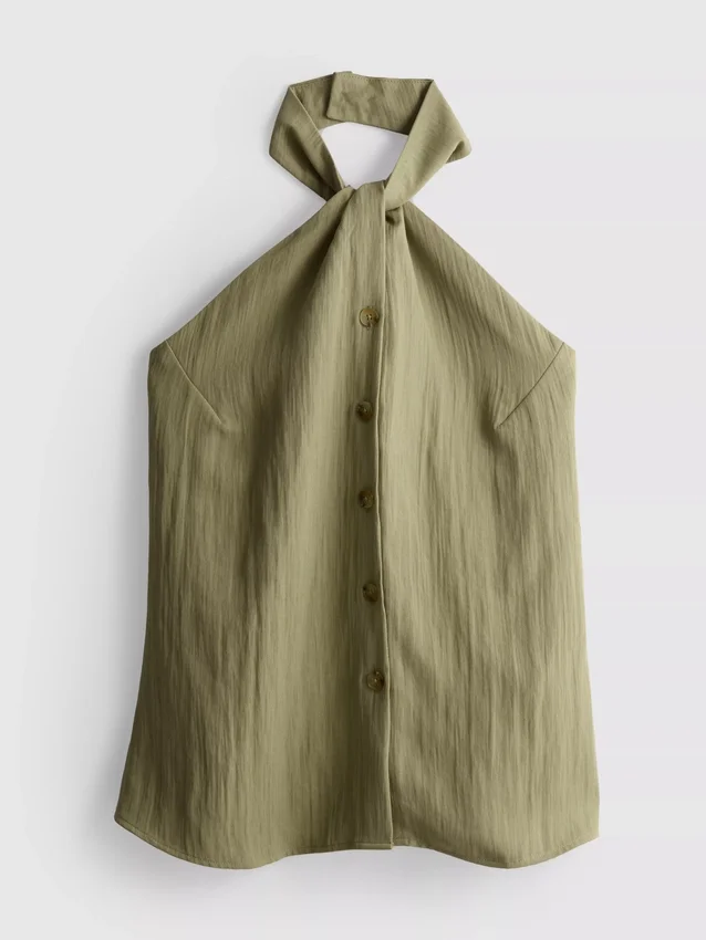 Strukturiertes Neckholder-Top mit Knopfleiste Strukturiertes Neckholder-Top mit Knopfleiste