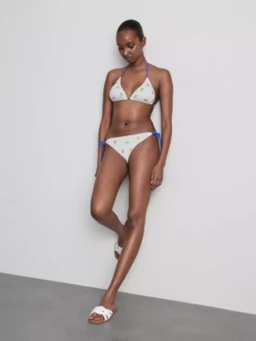 Strukturiertes Triangel-Bikini-Oberteil mit Zitronenmotiv