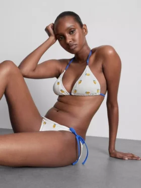 Strukturiertes Triangel-Bikini-Oberteil mit Zitronenmotiv