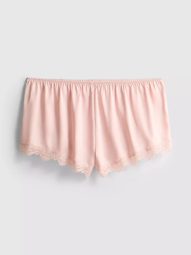 The Edit Satin-Spitzen-Schlafanzug-Shorts The Edit Satin-Spitzen-Schlafanzug-Shorts