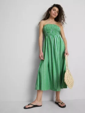 The Primark Scene | Gerafftes gestreiftes Bandeau-Midi-Kleid The Primark Scene | Gerafftes gestreiftes Bandeau-Midi-Kleid
