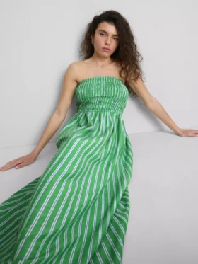 The Primark Scene | Gerafftes gestreiftes Bandeau-Midi-Kleid The Primark Scene | Gerafftes gestreiftes Bandeau-Midi-Kleid