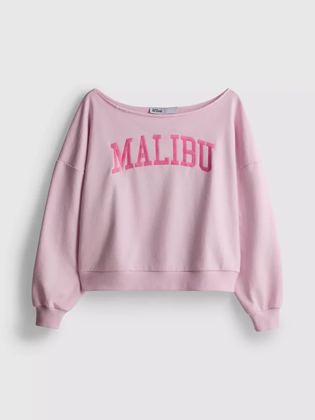 The Primark Scene | Sweatshirt mit Slogan und schulterfreiem Ausschnitt The Primark Scene | Sweatshirt mit Slogan und schulterfreiem Ausschnitt