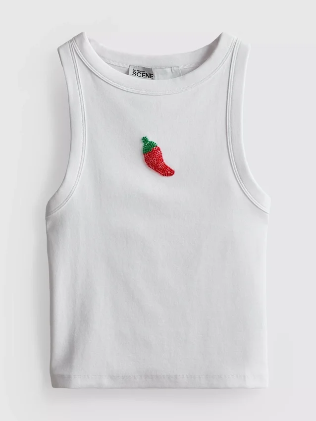 The Primark Scene | Tanktop mit Perlenverzierung aus Baumwollmischung The Primark Scene | Tanktop mit Perlenverzierung aus Baumwollmischung