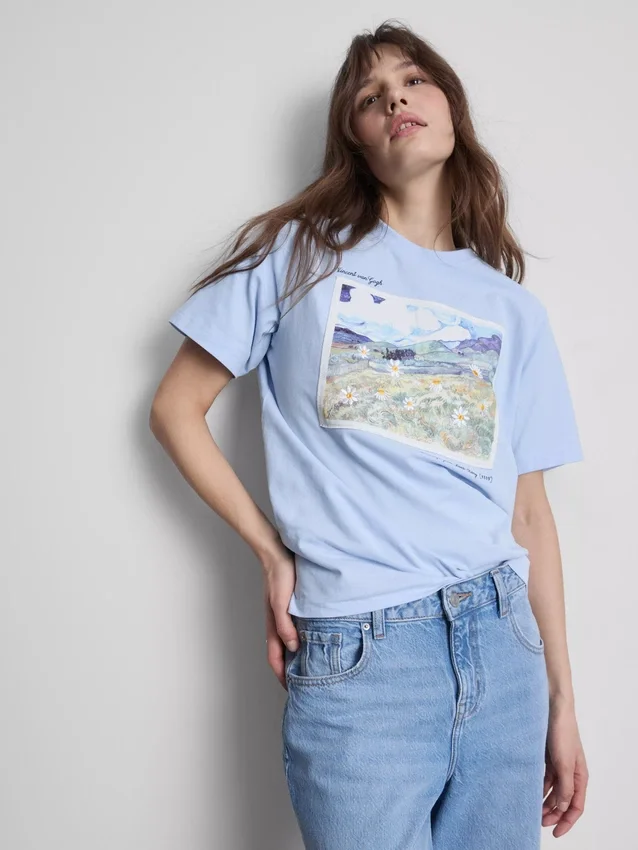 Vincent van Gogh Landschaftskunst-Baumwoll-T-Shirt Vincent van Gogh Landschaftskunst-Baumwoll-T-Shirt
