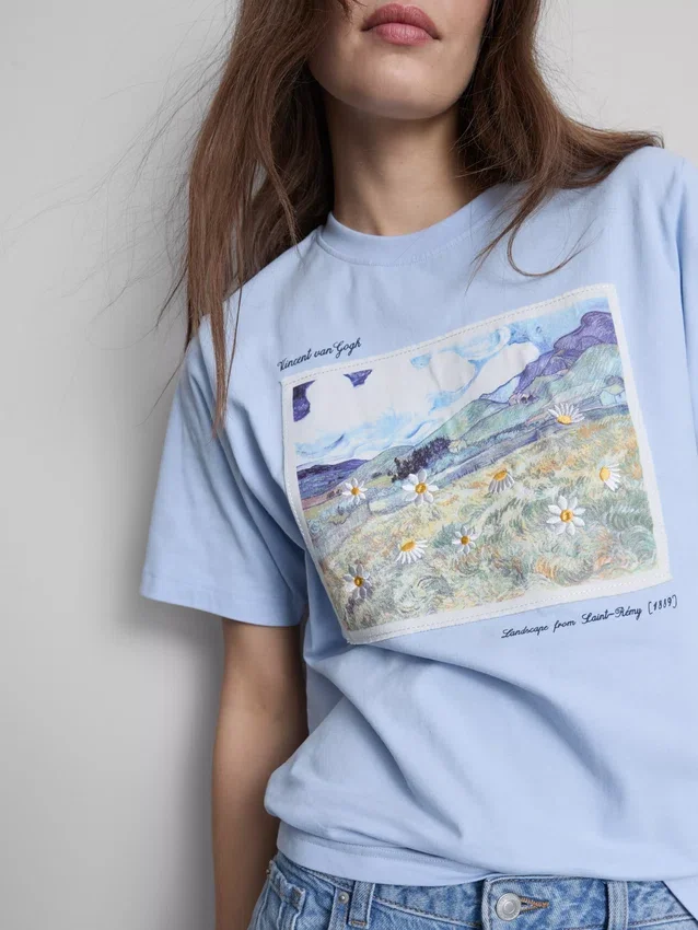 Vincent van Gogh Landschaftskunst-Baumwoll-T-Shirt Vincent van Gogh Landschaftskunst-Baumwoll-T-Shirt